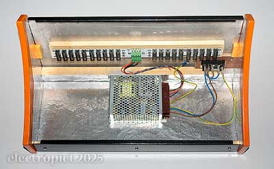 the case painted and assembled with its power supply wired in but no racks yet